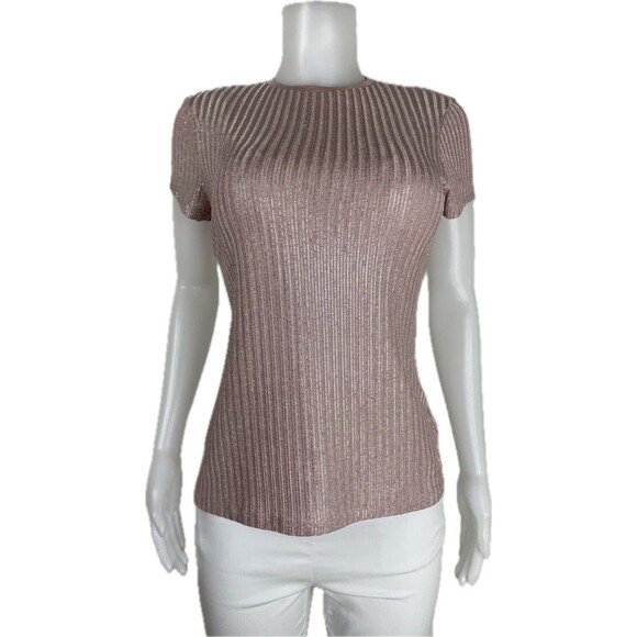 F. Ted Baker Top Size 3 Or 8 Pink Blouse Cap Sleeve High Neck - Picture 1 of 8